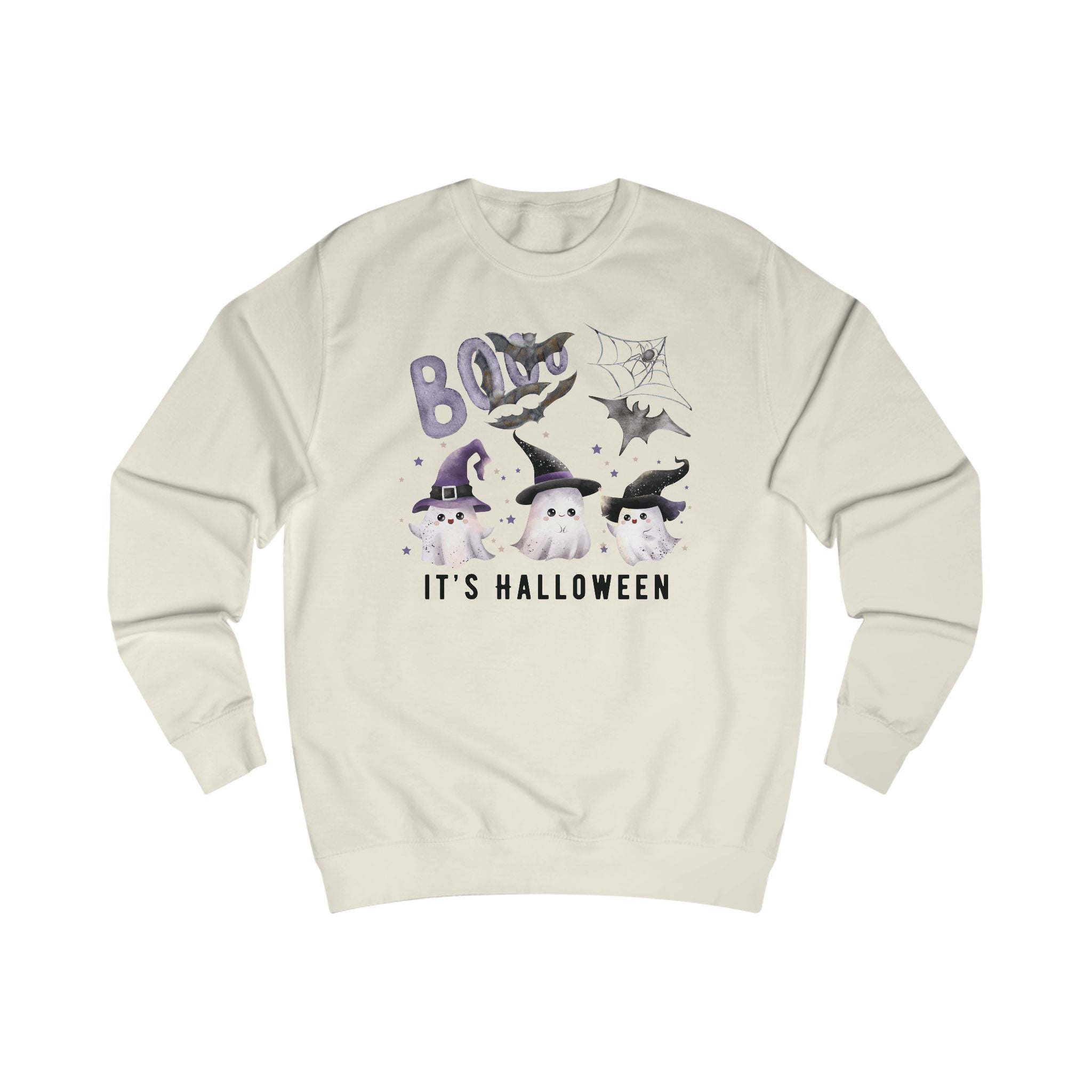 Spooky Halloween Unisex Sweatshirt, Cozy Fall Apparel, Ghostly Witch Design, Perfect for Halloween Party, Cute Kawaii Ghost Sweatshirt