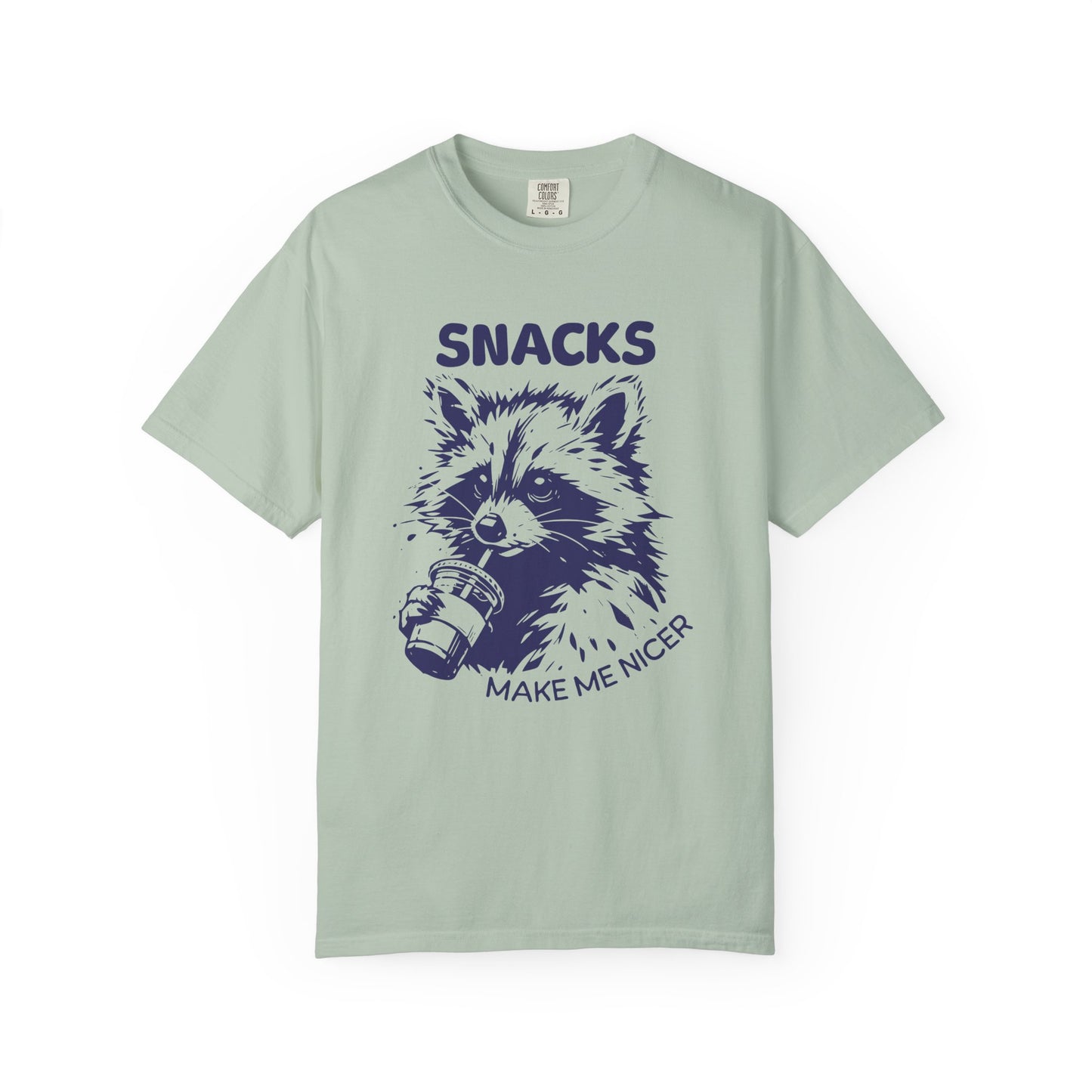 Garment-Dyed 100% cotton T-Shirt with Snack-Loving Raccoon Design, Casual Wear, Cute Animal Tee, Gift for Food Lovers, Fun Vintage Vibe