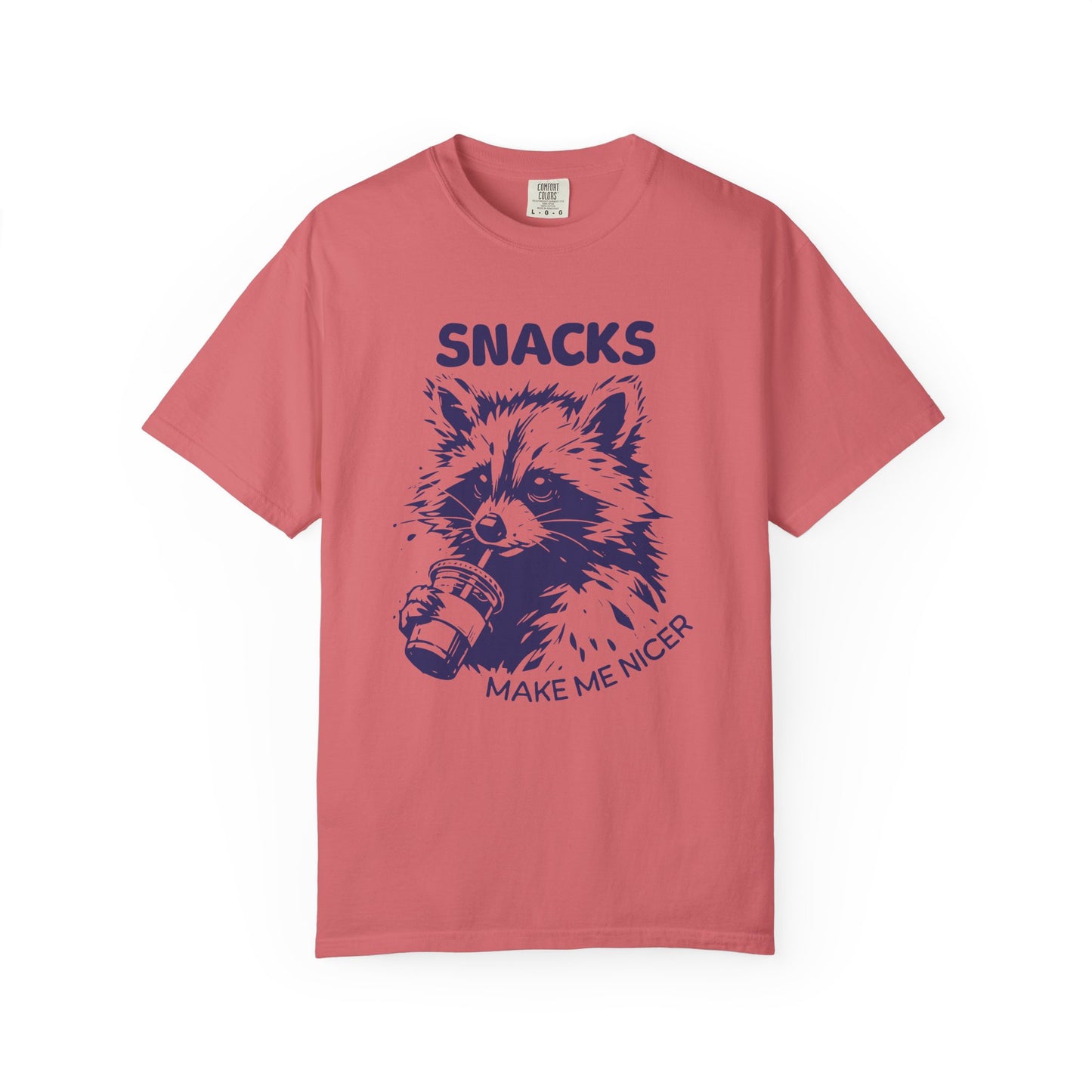 Garment-Dyed 100% cotton T-Shirt with Snack-Loving Raccoon Design, Casual Wear, Cute Animal Tee, Gift for Food Lovers, Fun Vintage Vibe