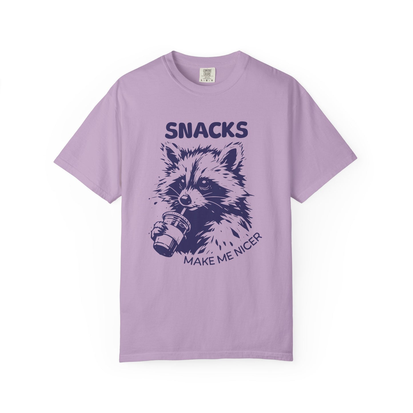 Garment-Dyed 100% cotton T-Shirt with Snack-Loving Raccoon Design, Casual Wear, Cute Animal Tee, Gift for Food Lovers, Fun Vintage Vibe