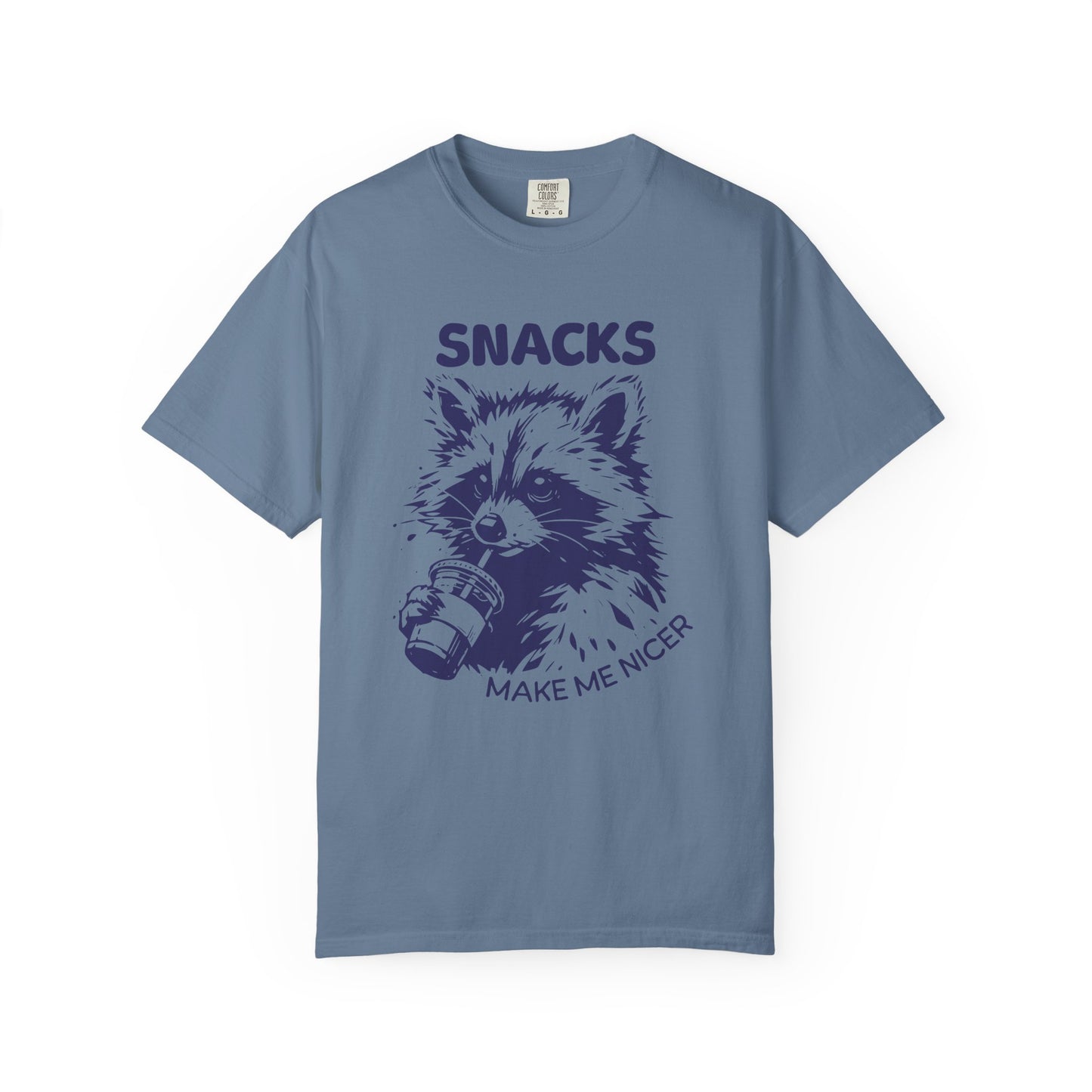 Garment-Dyed 100% cotton T-Shirt with Snack-Loving Raccoon Design, Casual Wear, Cute Animal Tee, Gift for Food Lovers, Fun Vintage Vibe