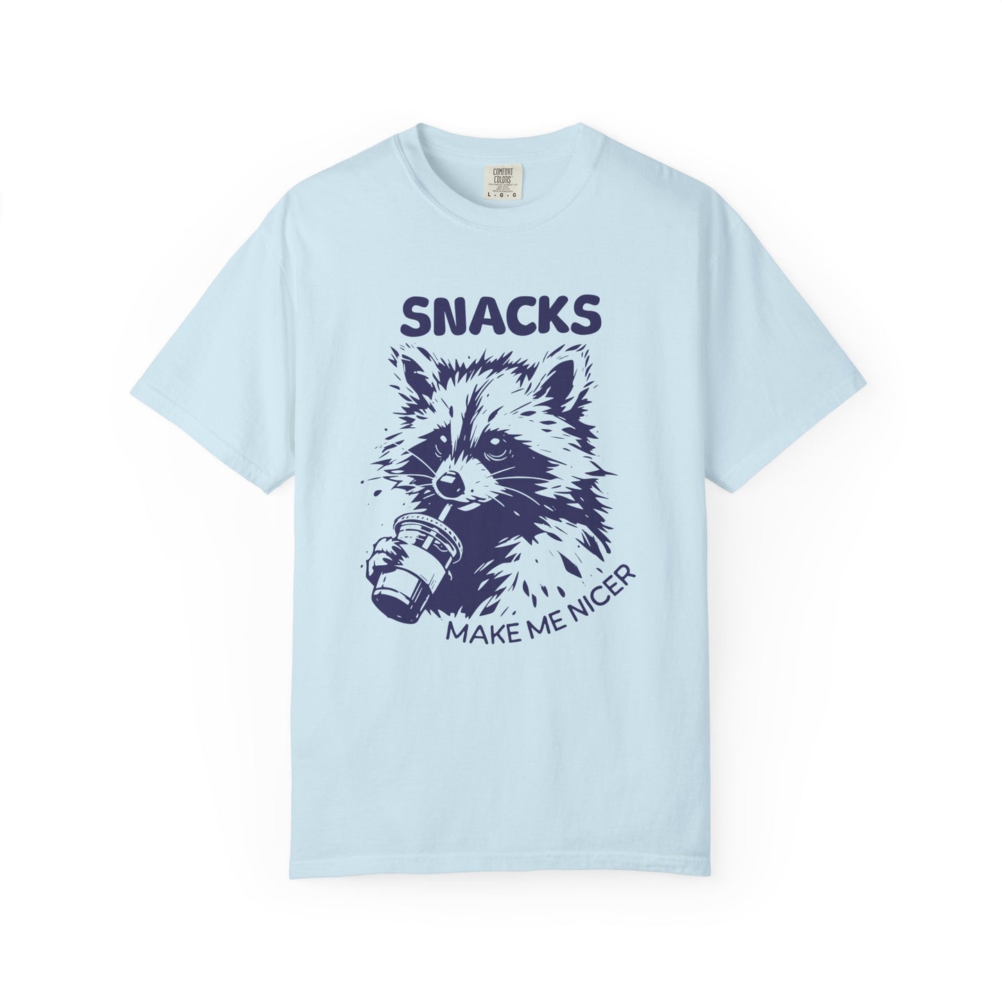 Garment-Dyed 100% cotton T-Shirt with Snack-Loving Raccoon Design, Casual Wear, Cute Animal Tee, Gift for Food Lovers, Fun Vintage Vibe