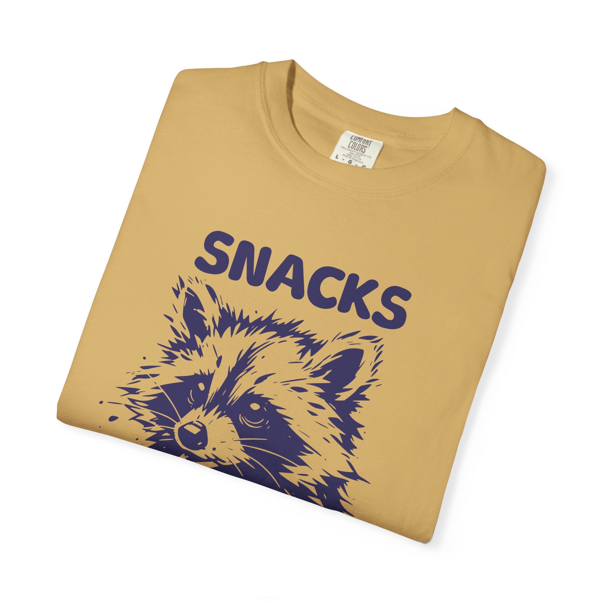 Garment-Dyed 100% cotton T-Shirt with Snack-Loving Raccoon Design, Casual Wear, Cute Animal Tee, Gift for Food Lovers, Fun Vintage Vibe