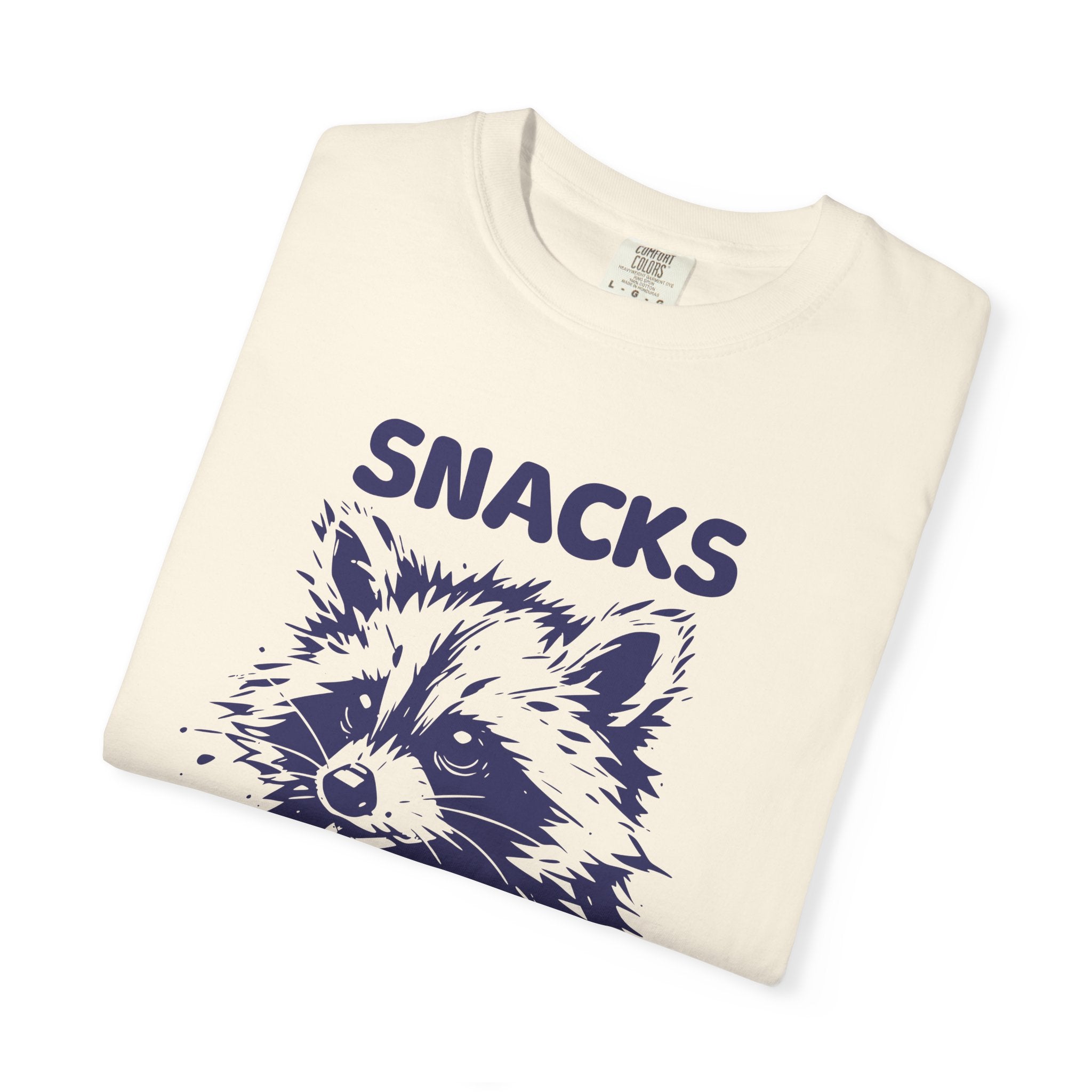 Garment-Dyed 100% cotton T-Shirt with Snack-Loving Raccoon Design, Casual Wear, Cute Animal Tee, Gift for Food Lovers, Fun Vintage Vibe