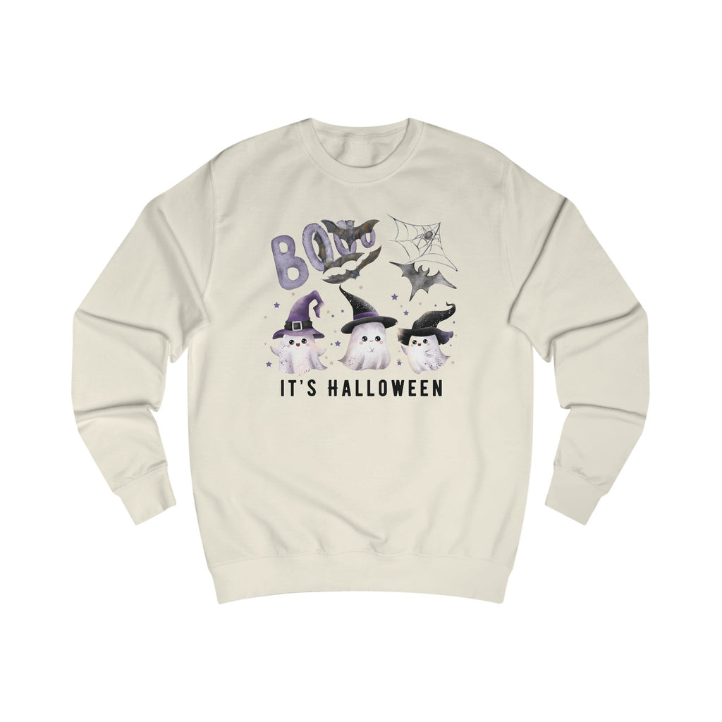 Spooky Halloween Unisex Sweatshirt, Cozy Fall Apparel, Ghostly Witch Design, Perfect for Halloween Party, Cute Kawaii Ghost Sweatshirt