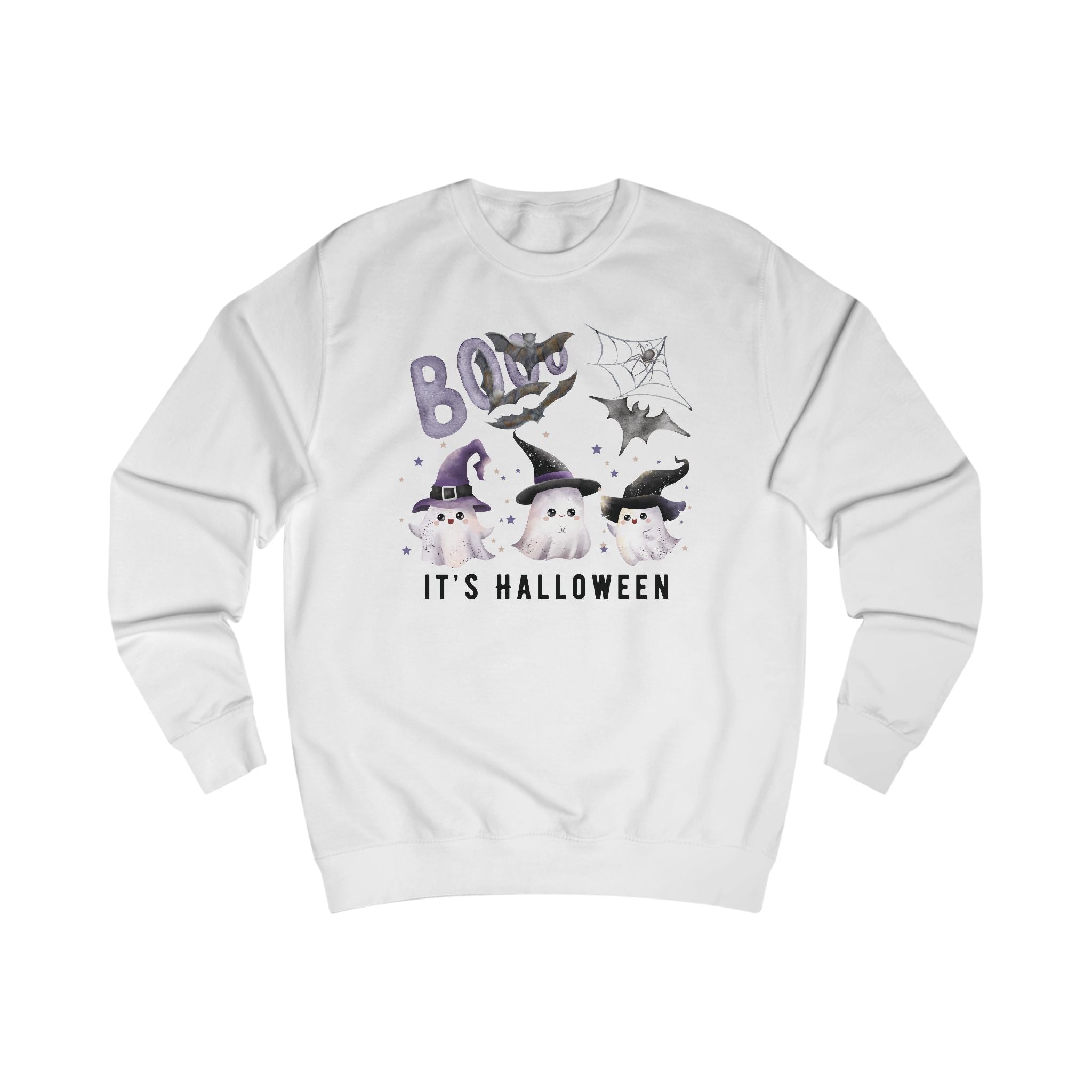 Spooky Halloween Unisex Sweatshirt, Cozy Fall Apparel, Ghostly Witch Design, Perfect for Halloween Party, Cute Kawaii Ghost Sweatshirt