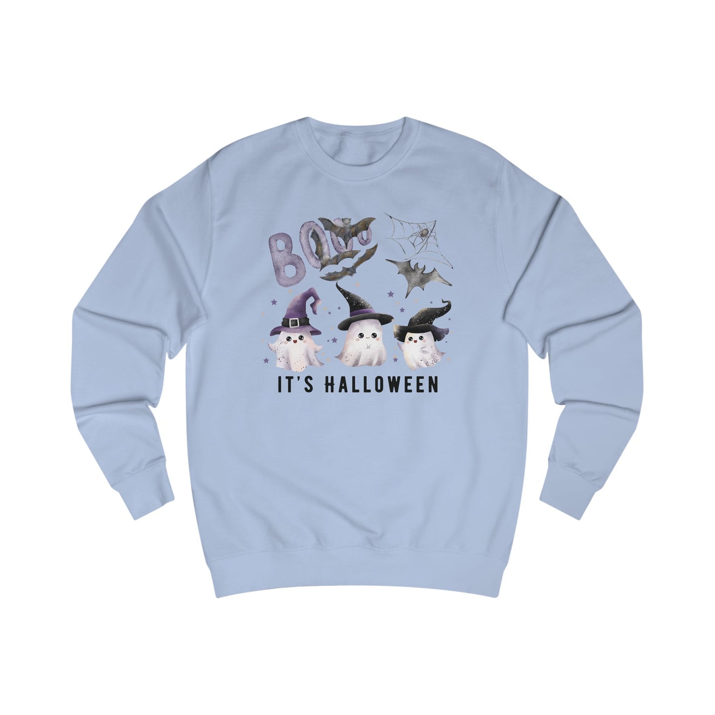 Spooky Halloween Unisex Sweatshirt, Cozy Fall Apparel, Ghostly Witch Design, Perfect for Halloween Party, Cute Kawaii Ghost Sweatshirt