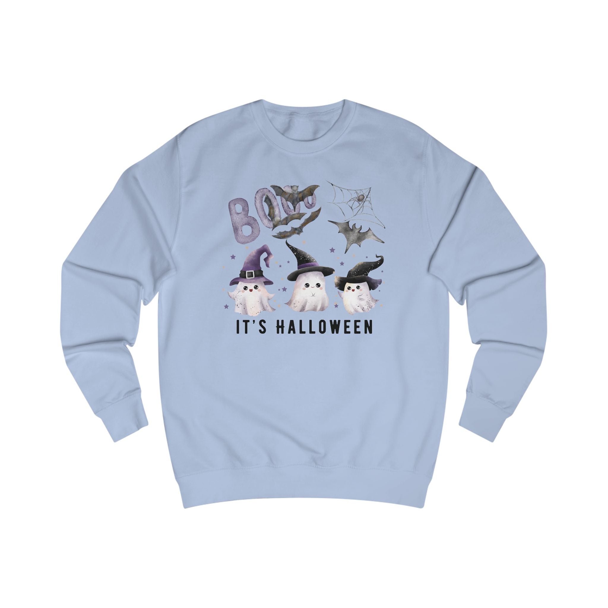 Spooky Halloween Unisex Sweatshirt, Cozy Fall Apparel, Ghostly Witch Design, Perfect for Halloween Party, Cute Kawaii Ghost Sweatshirt