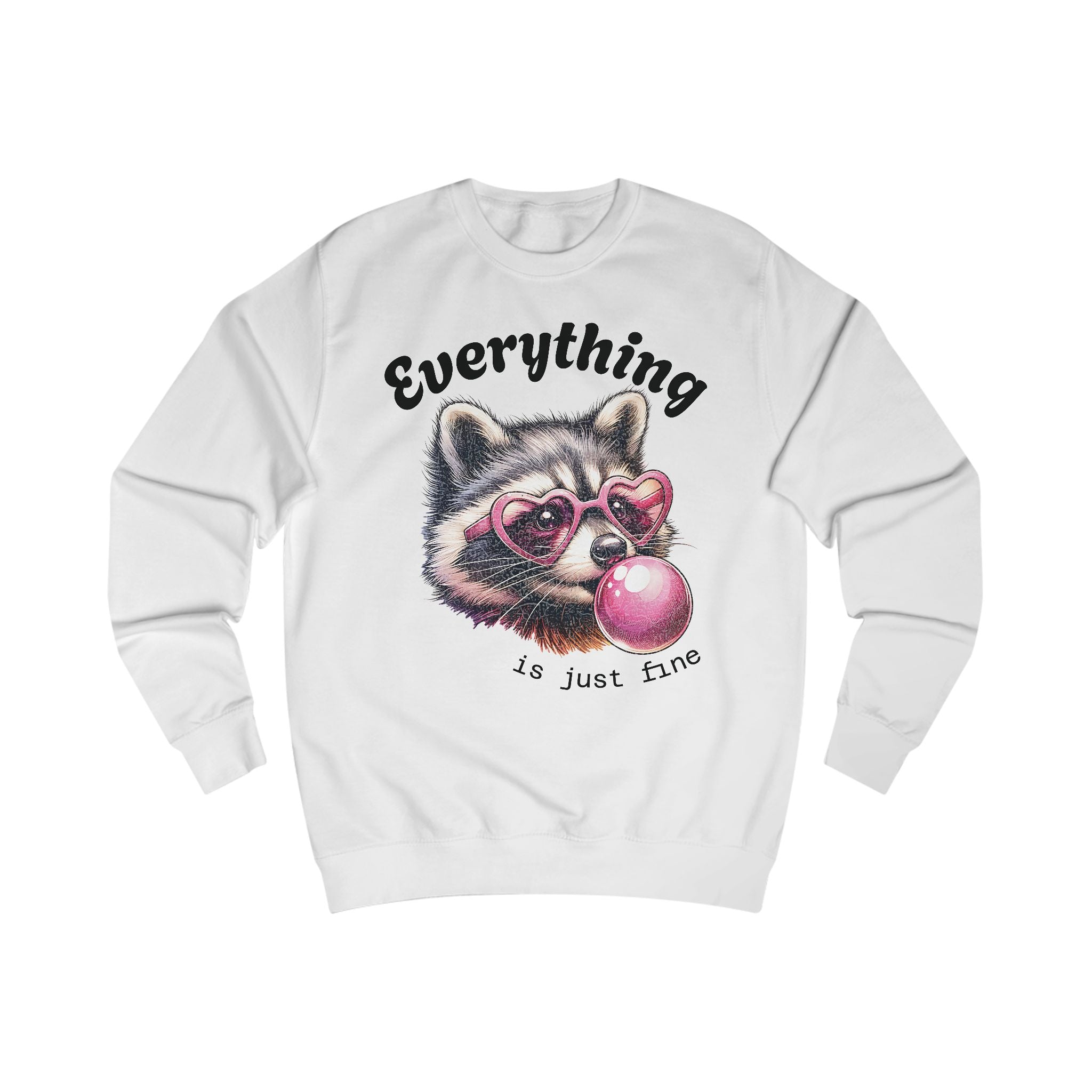 Cute Bubblegum Raccoon Sweatshirt - Everything is Just Fine, Cute Sweatshirt, Animal Lover Gift, Fun Casual Wear, Funny Apparel, Cozy Unisex [...]