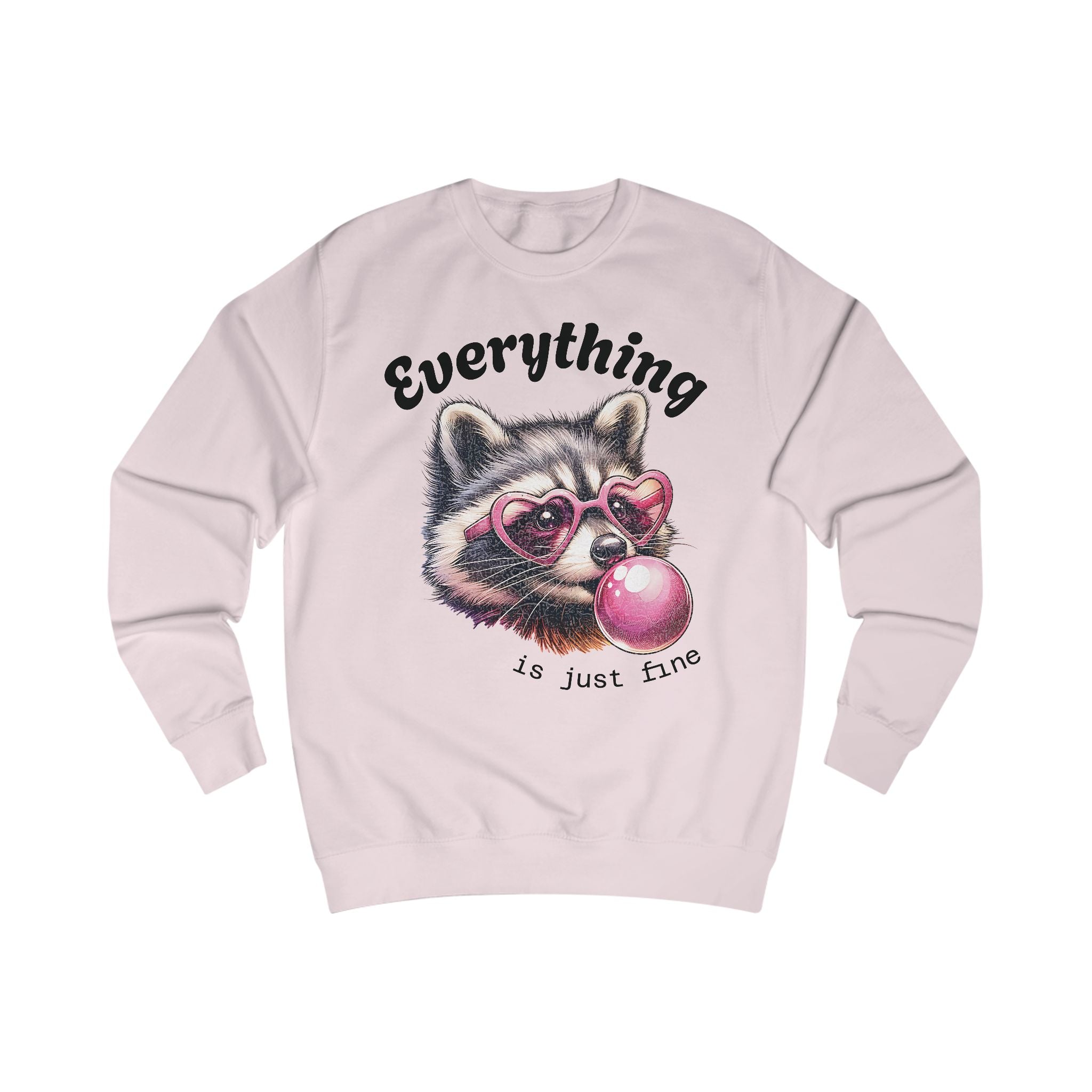 Cute Bubblegum Raccoon Sweatshirt - Everything is Just Fine, Cute Sweatshirt, Animal Lover Gift, Fun Casual Wear, Funny Apparel, Cozy Unisex [...]