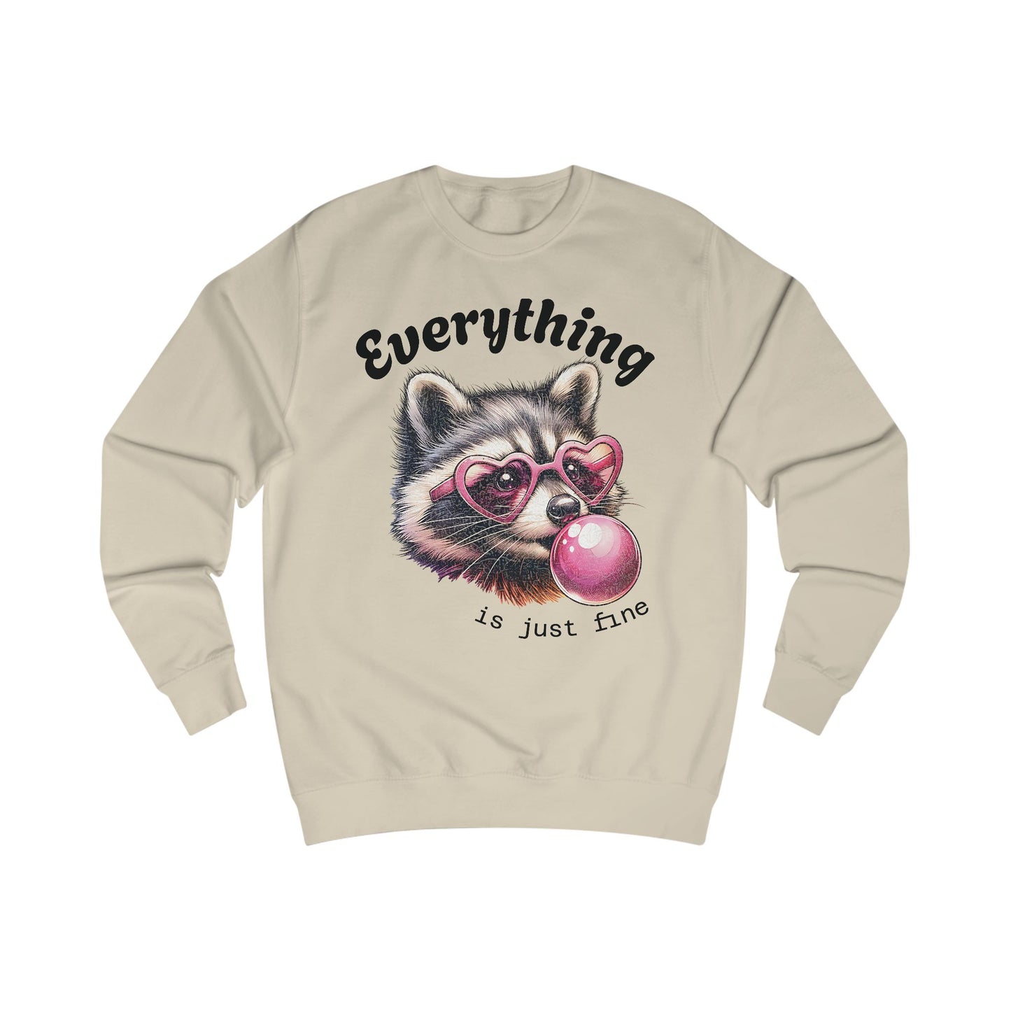 Cute Bubblegum Raccoon Sweatshirt - Everything is Just Fine, Cute Sweatshirt, Animal Lover Gift, Fun Casual Wear, Funny Apparel, Cozy Unisex [...]