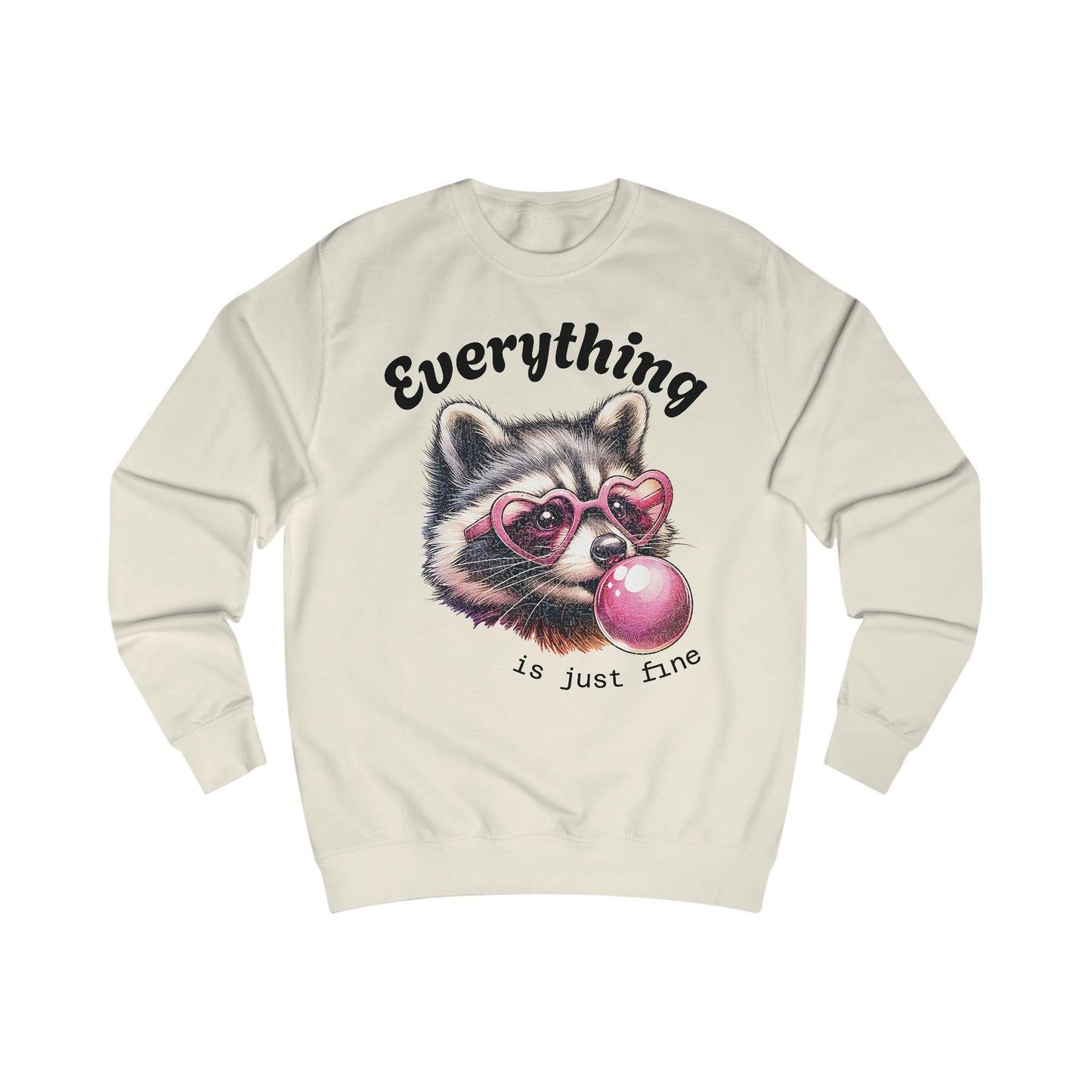 Cute Bubblegum Raccoon Sweatshirt - Everything is Just Fine, Cute Sweatshirt, Animal Lover Gift, Fun Casual Wear, Funny Apparel, Cozy Unisex [...]