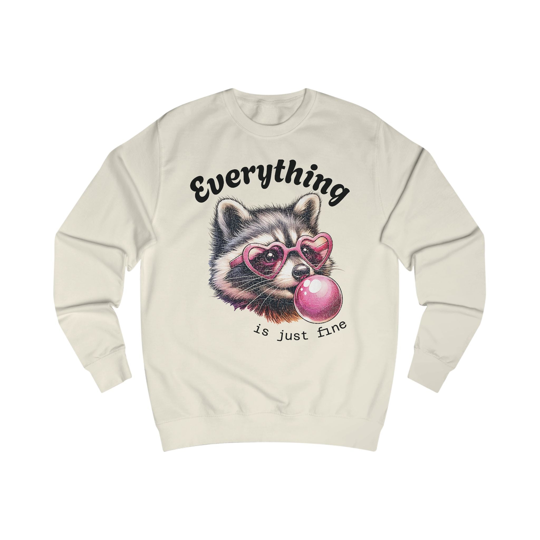 Cute Bubblegum Raccoon Sweatshirt - Everything is Just Fine, Cute Sweatshirt, Animal Lover Gift, Fun Casual Wear, Funny Apparel, Cozy Unisex [...]