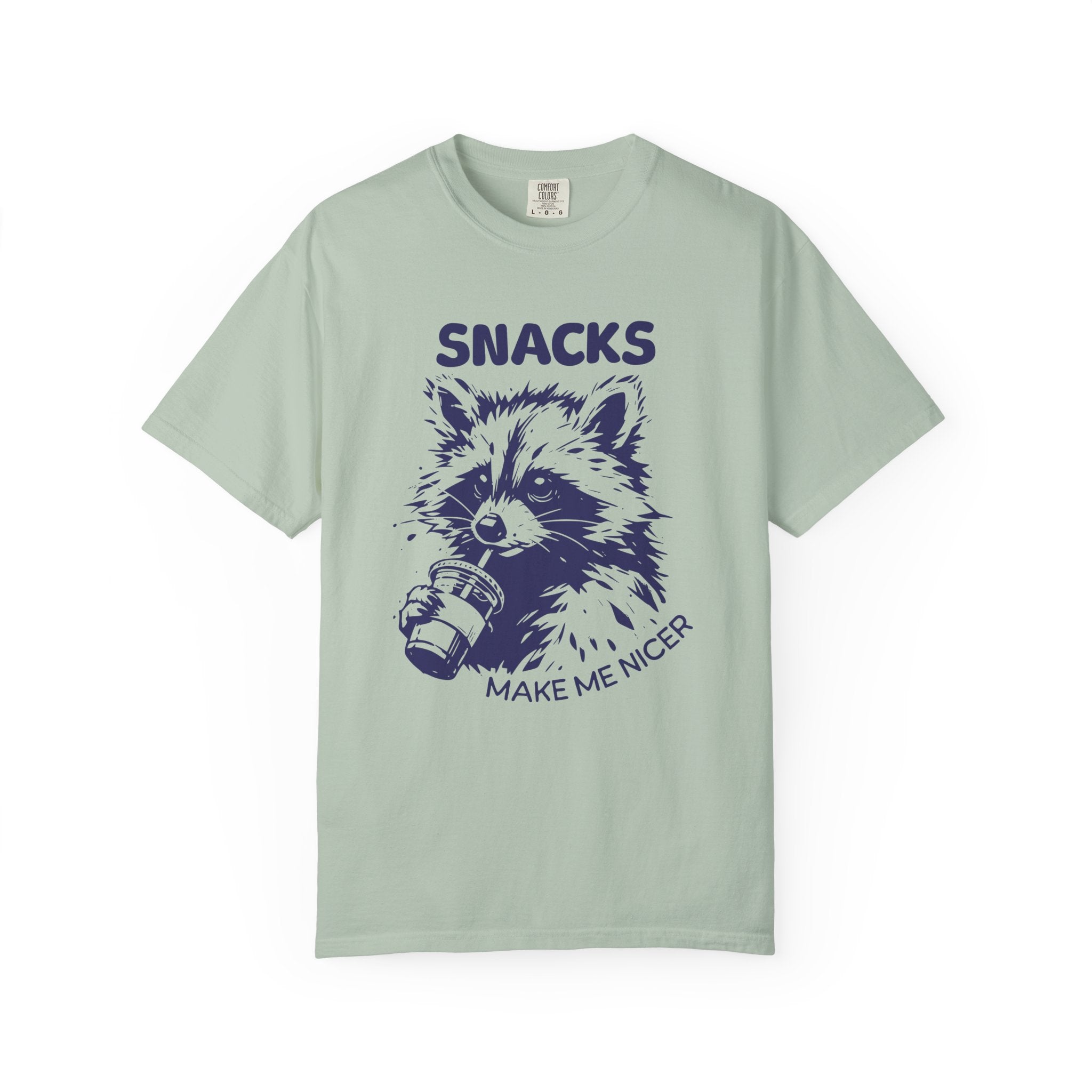 Garment-Dyed 100% cotton T-Shirt with Snack-Loving Raccoon Design, Casual Wear, Cute Animal Tee, Gift for Food Lovers, Fun Vintage Vibe