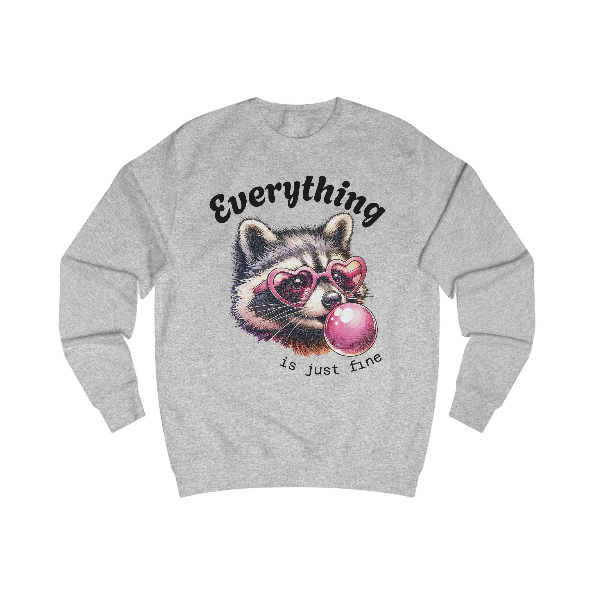 Cute Bubblegum Raccoon Sweatshirt - Everything is Just Fine, Cute Sweatshirt, Animal Lover Gift, Fun Casual Wear, Funny Apparel, Cozy Unisex [...]
