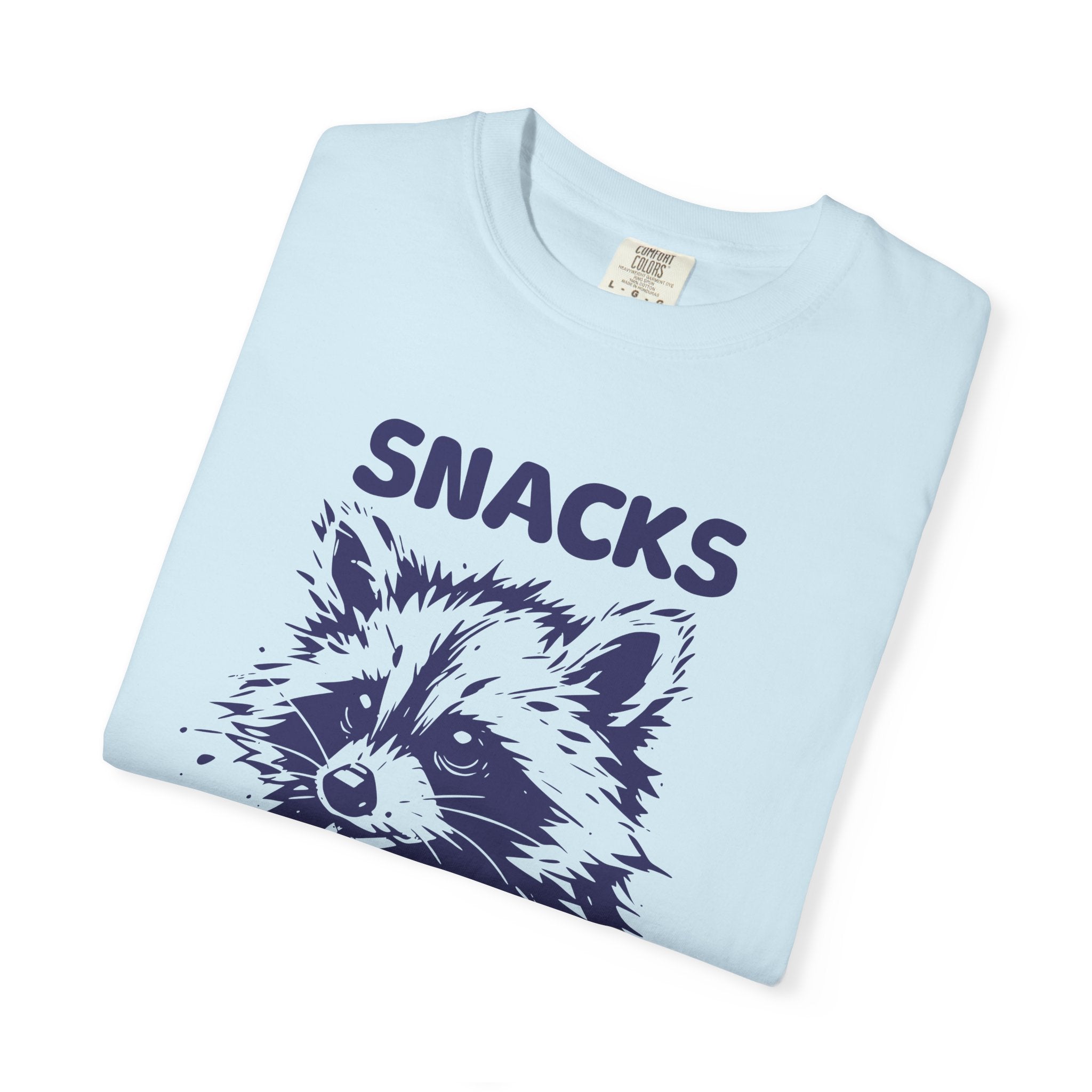 Garment-Dyed 100% cotton T-Shirt with Snack-Loving Raccoon Design, Casual Wear, Cute Animal Tee, Gift for Food Lovers, Fun Vintage Vibe