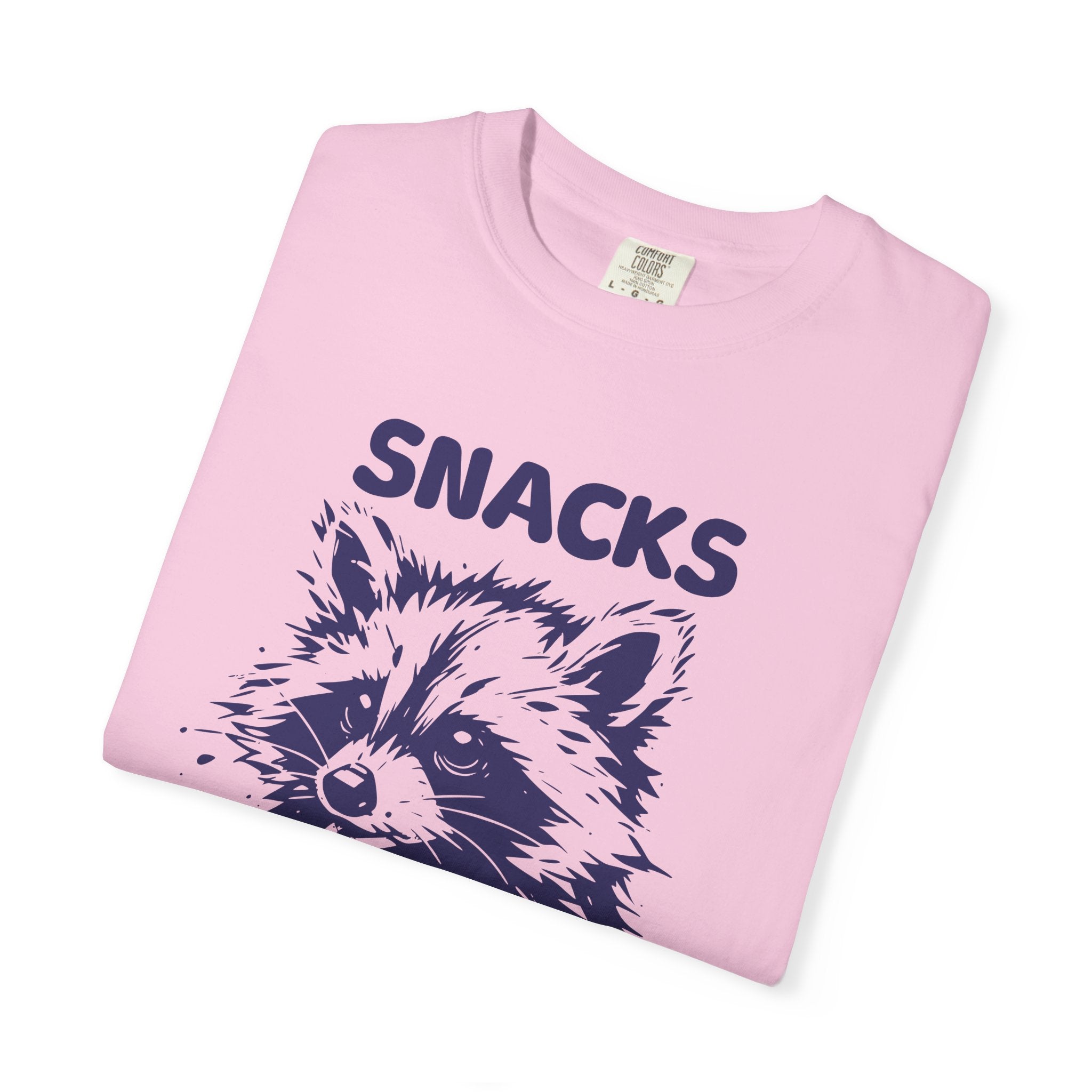 Garment-Dyed 100% cotton T-Shirt with Snack-Loving Raccoon Design, Casual Wear, Cute Animal Tee, Gift for Food Lovers, Fun Vintage Vibe