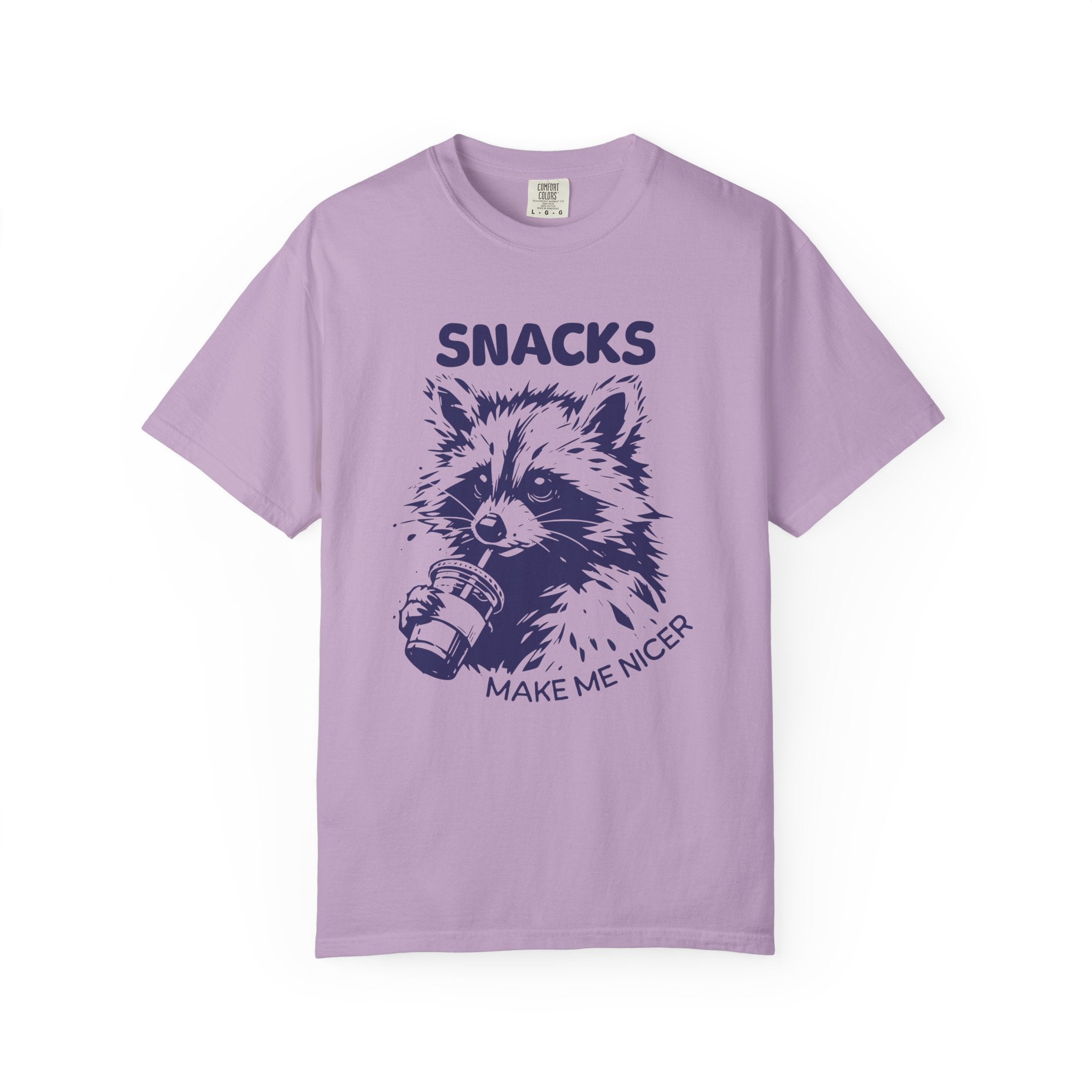 Garment-Dyed 100% cotton T-Shirt with Snack-Loving Raccoon Design, Casual Wear, Cute Animal Tee, Gift for Food Lovers, Fun Vintage Vibe