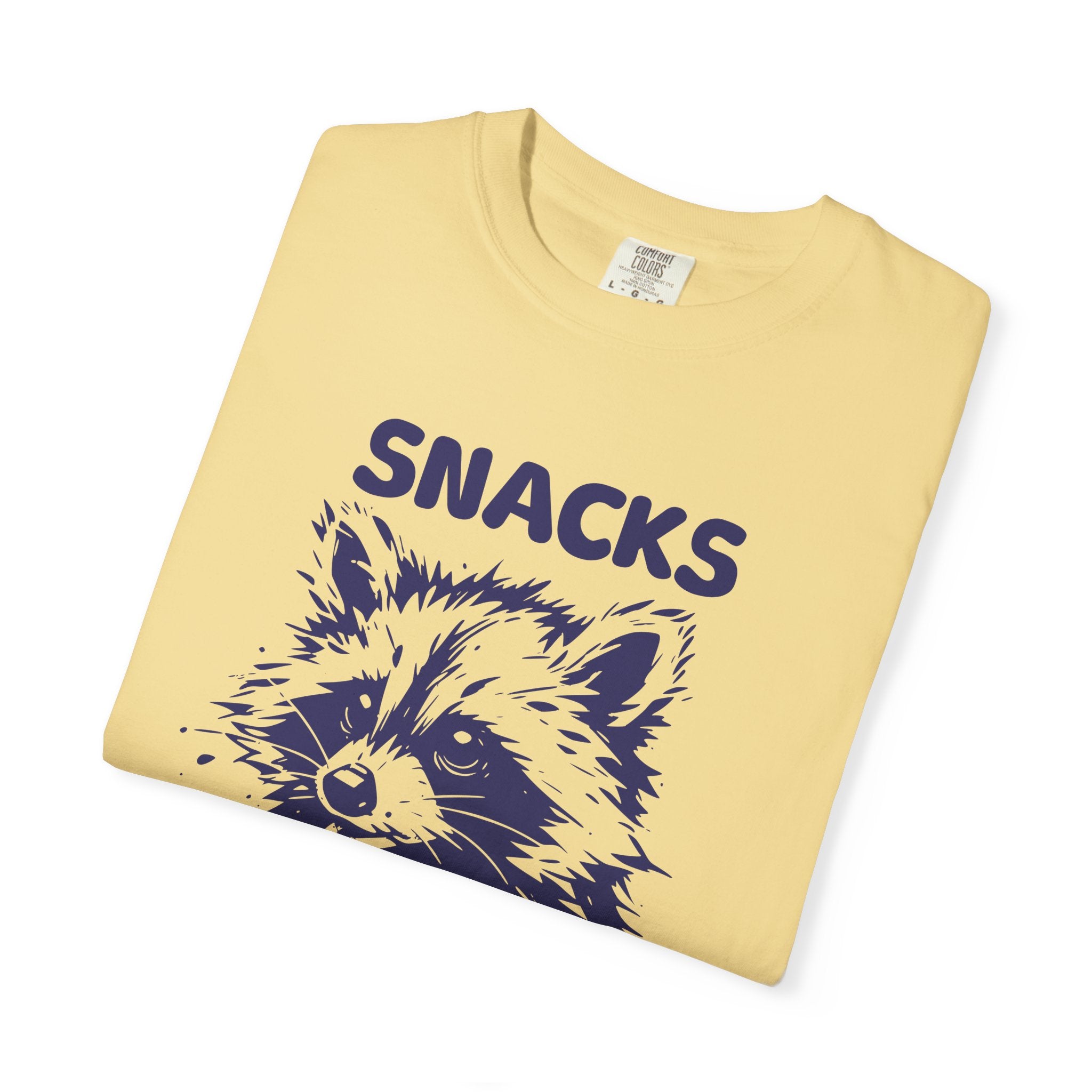 Garment-Dyed 100% cotton T-Shirt with Snack-Loving Raccoon Design, Casual Wear, Cute Animal Tee, Gift for Food Lovers, Fun Vintage Vibe