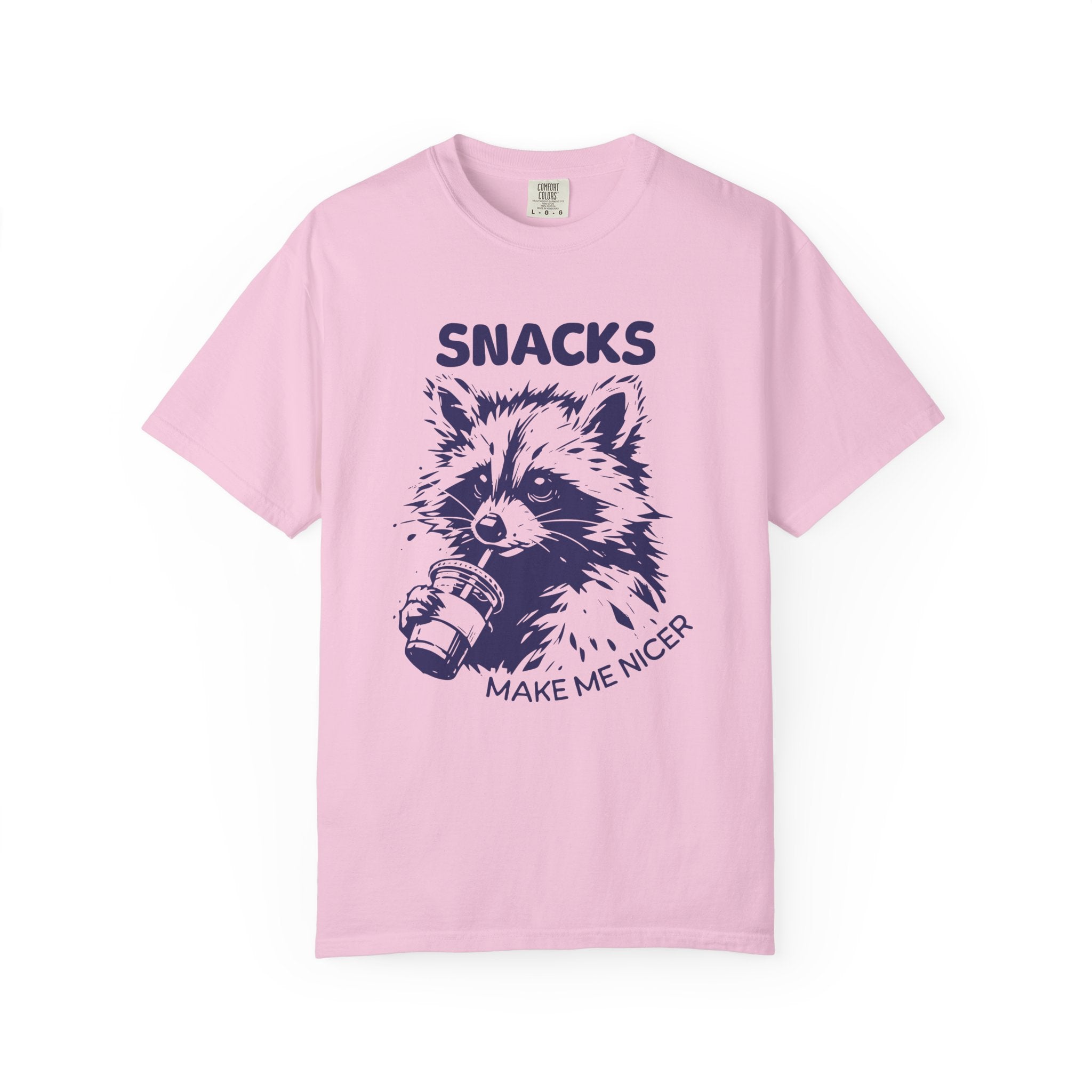 Garment-Dyed 100% cotton T-Shirt with Snack-Loving Raccoon Design, Casual Wear, Cute Animal Tee, Gift for Food Lovers, Fun Vintage Vibe