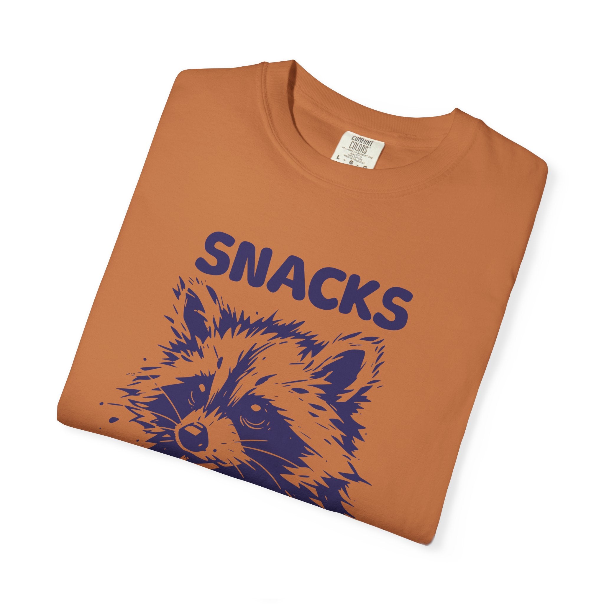 Garment-Dyed 100% cotton T-Shirt with Snack-Loving Raccoon Design, Casual Wear, Cute Animal Tee, Gift for Food Lovers, Fun Vintage Vibe