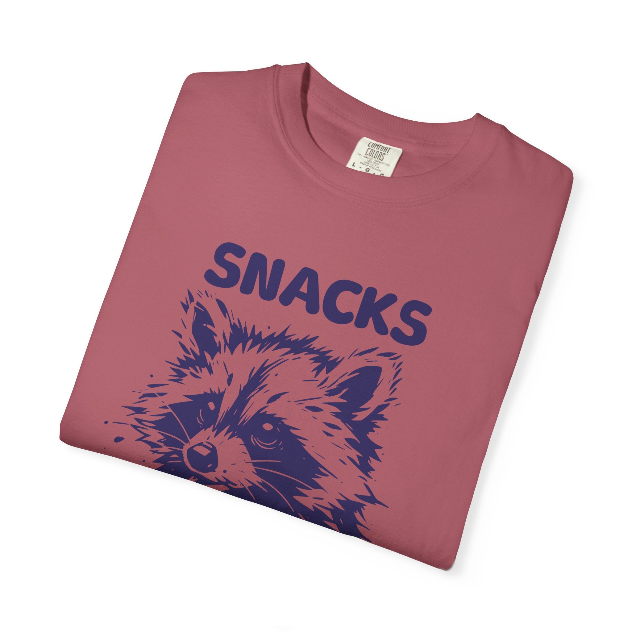 Garment-Dyed 100% cotton T-Shirt with Snack-Loving Raccoon Design, Casual Wear, Cute Animal Tee, Gift for Food Lovers, Fun Vintage Vibe