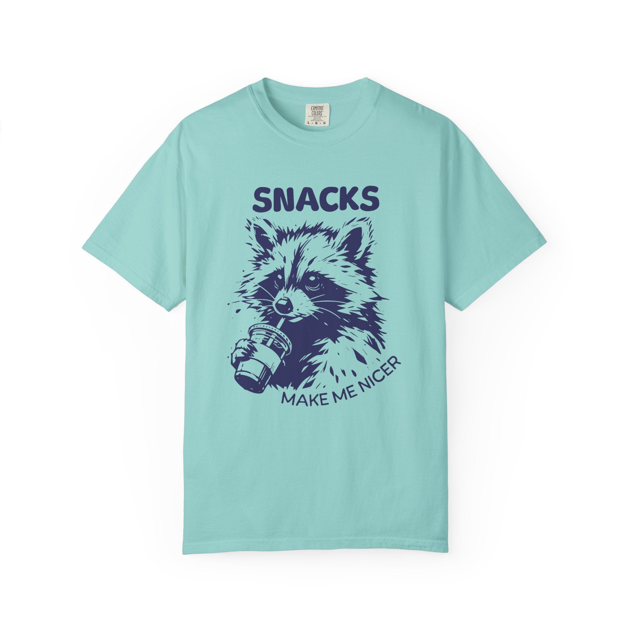 Garment-Dyed 100% cotton T-Shirt with Snack-Loving Raccoon Design, Casual Wear, Cute Animal Tee, Gift for Food Lovers, Fun Vintage Vibe