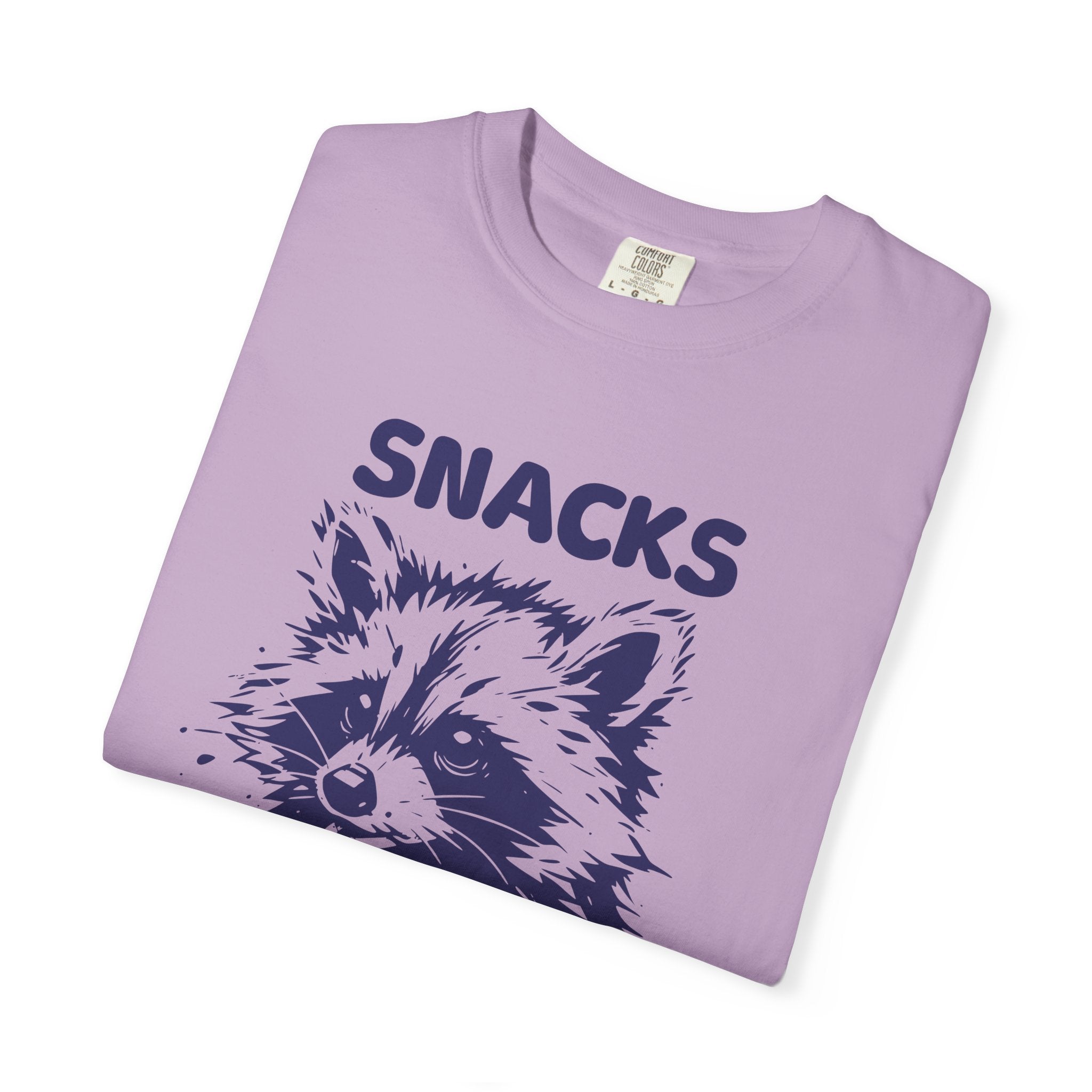 Garment-Dyed 100% cotton T-Shirt with Snack-Loving Raccoon Design, Casual Wear, Cute Animal Tee, Gift for Food Lovers, Fun Vintage Vibe