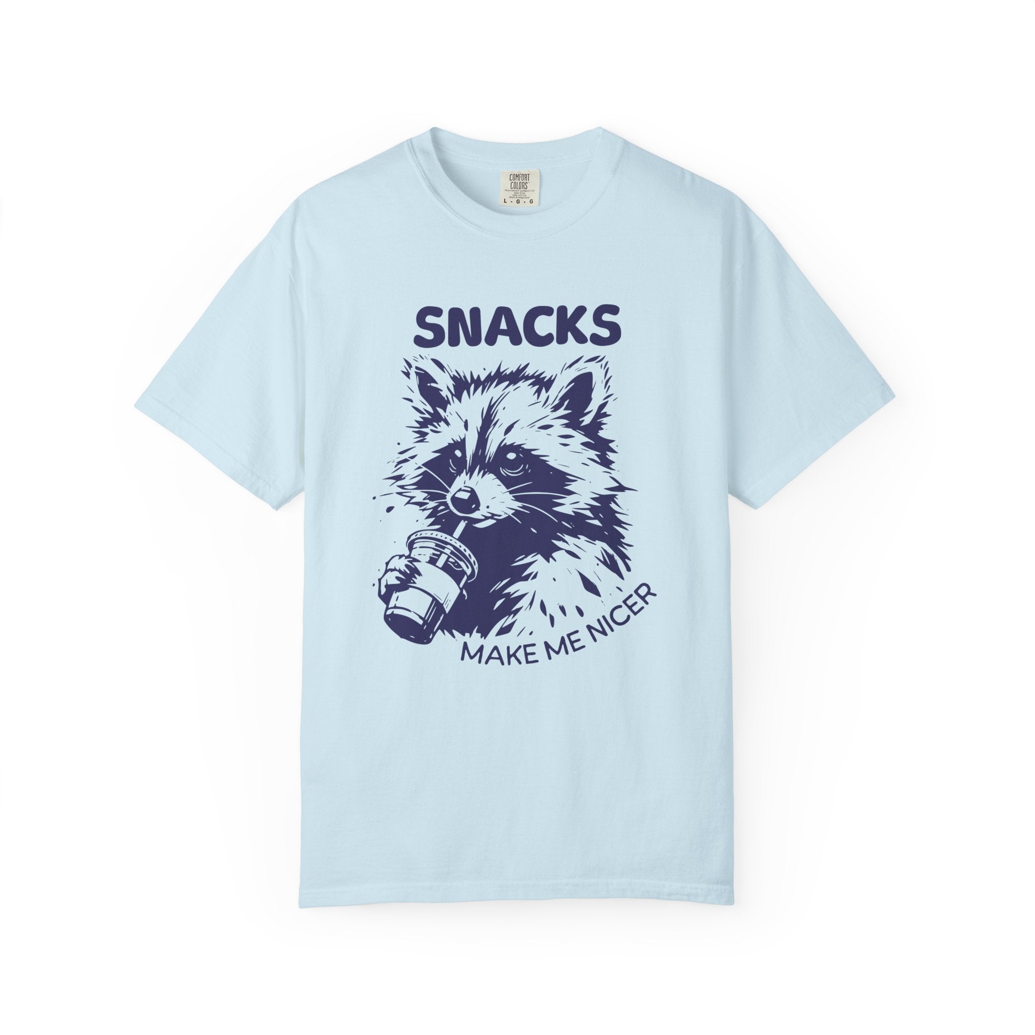 Garment-Dyed 100% cotton T-Shirt with Snack-Loving Raccoon Design, Casual Wear, Cute Animal Tee, Gift for Food Lovers, Fun Vintage Vibe