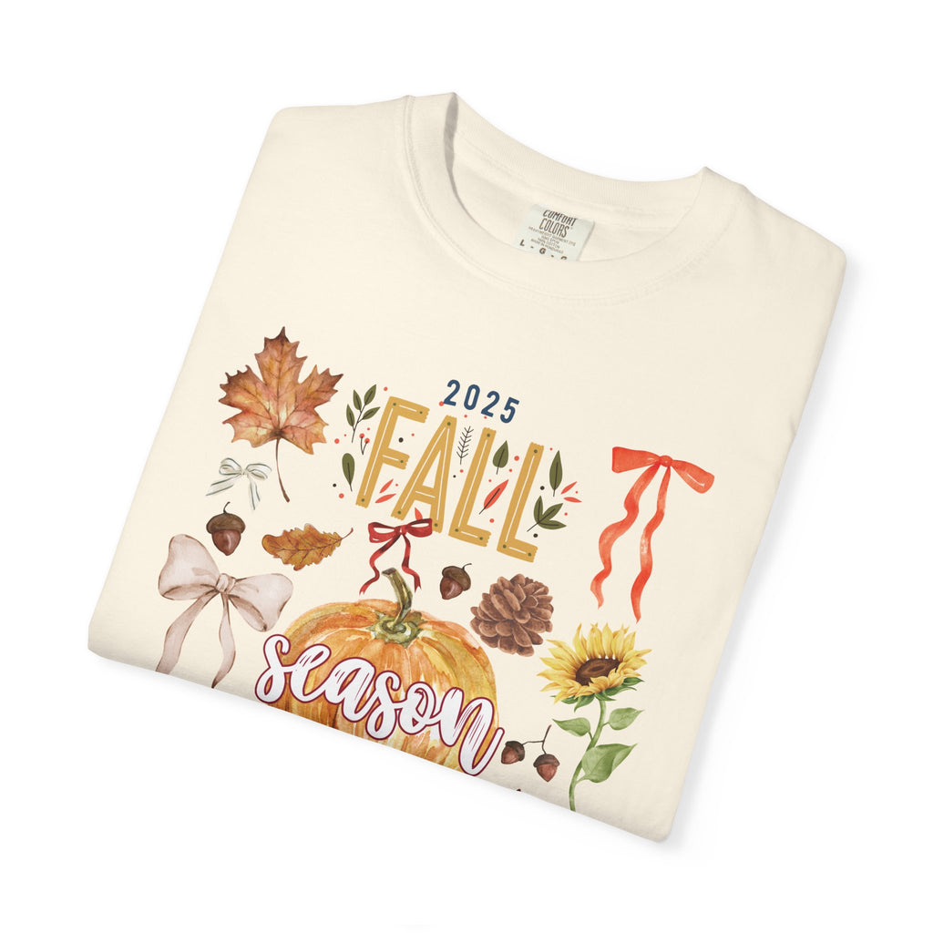 Fall Season Unisex Garment-Dyed T-Shirt, Autumn Apparel, Seasonal Fashion, Cozy Gift, Thanksgiving Tee, Pumpkin Design
