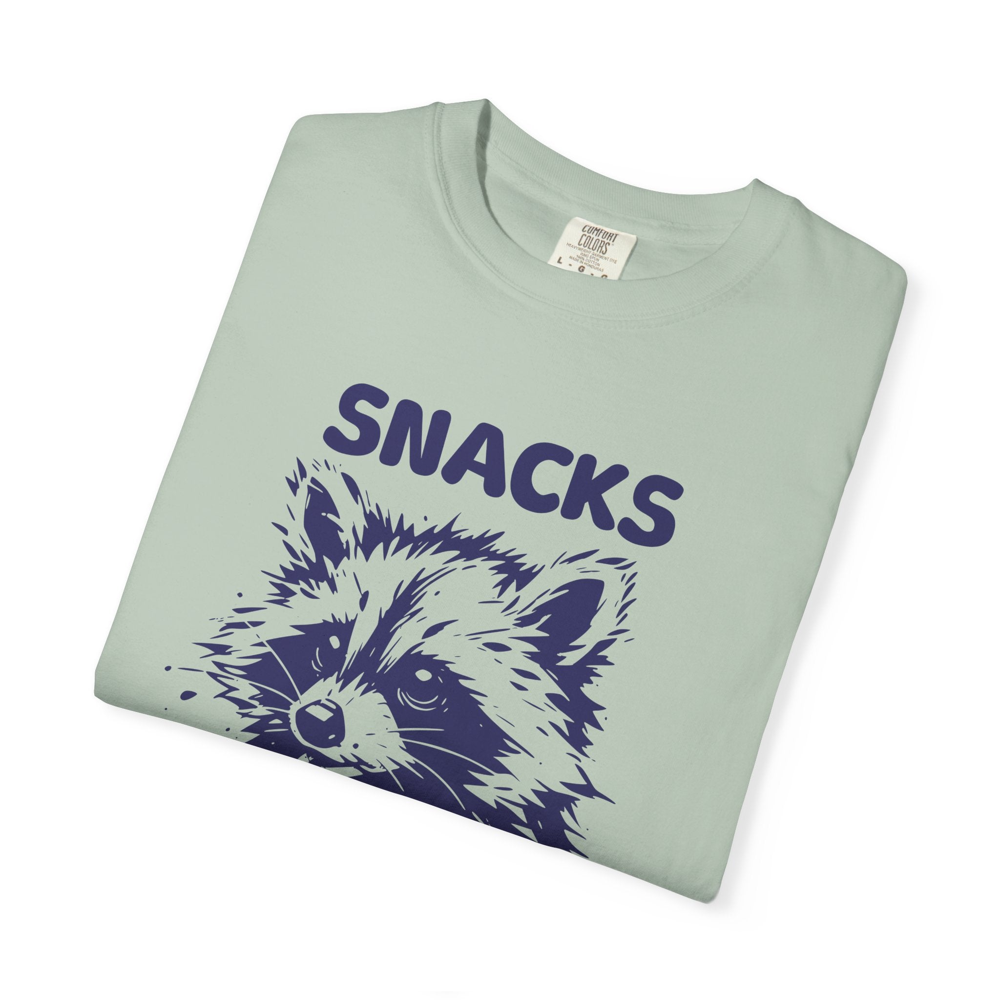 Garment-Dyed 100% cotton T-Shirt with Snack-Loving Raccoon Design, Casual Wear, Cute Animal Tee, Gift for Food Lovers, Fun Vintage Vibe